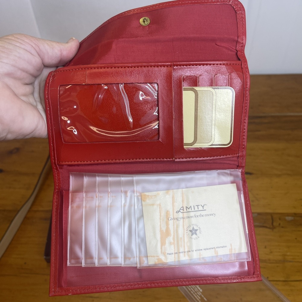 Vintage‎ Amity Women's Red Leather Trim Clutch Wallet Checkbook Holder ID Cards - Picture 6 of 14
